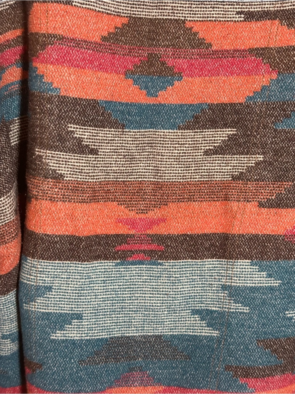 Denim-Trim Aztec Pattern Jacket - Teal & Rust - Picture 8 of 10